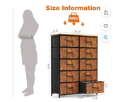 10 Drawer Fabric Dresser Storage Organizer Rustic Brown Tall Chest for Bedroom Closet Hallway