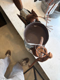 Rustic Metal Hand Water Pump Planter with Dual Buckets & Rooster Garden Decor