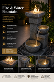 33.5” Outdoor Cascading Fire & Water Fountain with Adjustable Flame, LED Lighting & Clear Fire Glass