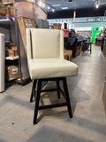 26” Swivel Counter Height Bar Stool White Faux Leather Upholstered Solid Wood Legs