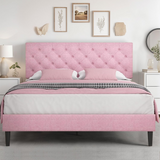 Queen Size Pink Upholstered Bed Frame w/ Adjustable Tufted Headboard – 82.7”L x 62.2”W