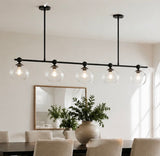Modern 6-Light Clear Glass Globe Linear Chandelier Black Metal Hanging Ceiling Light