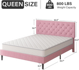 Queen Size Pink Upholstered Bed Frame w/ Adjustable Tufted Headboard – 82.7”L x 62.2”W