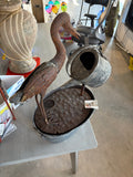 Rustic Metal Heron & Watering Can Outdoor Garden Fountain Farmhouse Patio Yard Water Feature