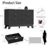 47" fluted 6-drawer dresser in black with gold handles – product size diagram