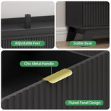 47" fluted 6-drawer dresser in black with gold handles – adjustable feet, stable base, gold handle and fluted panel details