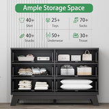 47" fluted 6-drawer dresser in black with gold handles – drawer storage capacity