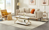 X-Design gold marble coffee table – living room lifestyle with matching side table