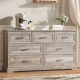 57" 7-drawer dresser in grey oak – styled in a room