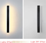 Minimalist black LED long strip wall lamp, 100cm – reference image (similar model), on and off