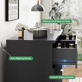 47" fluted 6-drawer dresser in black with gold handles – anti-tip device and smooth sliding drawers