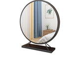 Large Black Round Tabletop Mirror – 15" Metal Frame Vanity/Bathroom Makeup Mirror