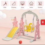 5-in-1 Toddler Indoor Outdoor Playset with Slide Swing Climber Basketball Hoop Pink & Yellow