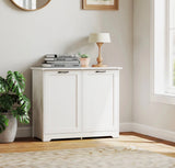 Jaxpety Double Tilt Out Trash Can Cabinet with Deodorizing Function” Wide White