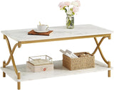 X-Design gold and white marble coffee table – angled product view