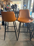30" Bar Height Bucket Bar Stools with Back & Footrest, Set of 2 – Whiskey Brown Faux Leather, Fully Assembled