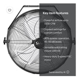 24-Inch Heavy Duty High Velocity Industrial Shop Garage Fan 3-Speed Wall Ceiling Mount