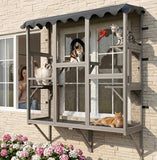 59” x 70.9” Large Outdoor Wall-Mounted Catio Cat Enclosure with Platforms & Scratcher