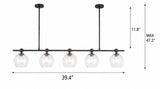 Modern 6-Light Clear Glass Globe Linear Chandelier Black Metal Hanging Ceiling Light