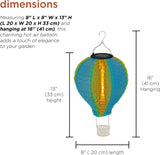 Alpine solar hot air balloon lantern – dimensions 8 x 8 x 13 in, 16 in hanging
