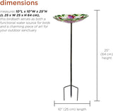 Alpine 10 inch glass stake birdbath with flowers and hummingbird – dimensions 10 x 10 x 25 inches