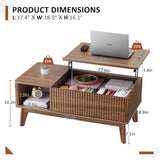 37.4" fluted lift-top coffee table walnut – dimensions and weight capacity diagram