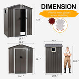 5x3 ft metal outdoor storage shed, dark gray – manufacturer image, dimensions