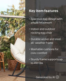 Oversized Wicker Egg Rocking Chair with Thick Cushions – Indoor/Outdoor Patio Chair