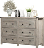 47" 6-drawer farmhouse dresser in grey oak – front view