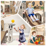 9-in-1 toddler slide and climber playset in brown and white – climbing and slide play