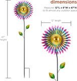 Alpine 47 inch triple daisy wind spinner garden stake – dimensions 12 x 6 x 47 inches