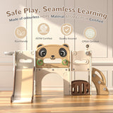 9-in-1 toddler slide and climber playset in brown and white – play features overview