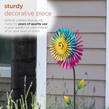 Alpine 47 inch triple daisy wind spinner garden stake – close up in the garden