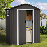 5x3 ft metal outdoor storage shed, dark gray – manufacturer image, doors open
