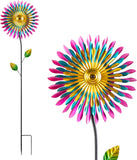 Alpine 47 inch triple daisy wind spinner garden stake – product view on white