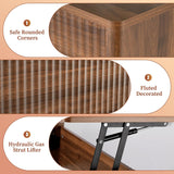 37.4" fluted lift-top coffee table walnut – rounded corners, fluted panel, hydraulic lift detail