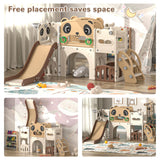 9-in-1 toddler slide and climber playset in brown and white – indoor room setup