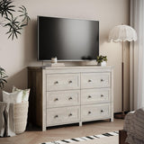 47" 6-drawer farmhouse dresser in grey oak – used as a TV stand