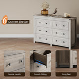 47" 6-drawer farmhouse dresser in grey oak – double knobs, smooth sliding drawers and sturdy feet