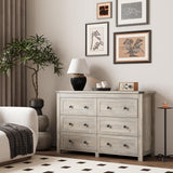 47" 6-drawer farmhouse dresser in grey oak – styled in a bedroom