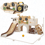 9-in-1 toddler slide and climber playset in brown and white – dimensions 83 x 62.9 x 39.5 in, 53.54 in slide