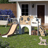 9-in-1 toddler slide and climber playset in brown and white – outdoor backyard view