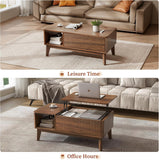 37.4" fluted lift-top coffee table walnut – closed leisure and raised office views