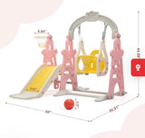 5-in-1 Toddler Indoor Outdoor Playset with Slide Swing Climber Basketball Hoop Pink & Yellow