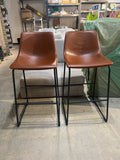 26 Inch Counter Height Bar Stools Set of 2 Faux Leather Kitchen Island Chairs Brown