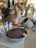 Rustic Metal Heron & Watering Can Outdoor Garden Fountain Farmhouse Patio Yard Water Feature