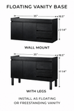 35” Floating Bathroom Vanity Base – Black, Soft-Close Drawers, Wall-Mount or Freestanding (Base Only, No Top)