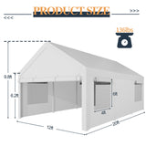 Walsunny 12x20 ft white heavy duty carport canopy with roll-up windows – white carport angle