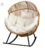 Oversized Wicker Egg Rocking Chair with Thick Cushions – Indoor/Outdoor Patio Chair