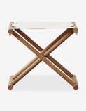 Portable Eucalyptus Wood Cotton White Canvas Gambel Indoor / Outdoor Foldable Collapsing Stool Or Side Table